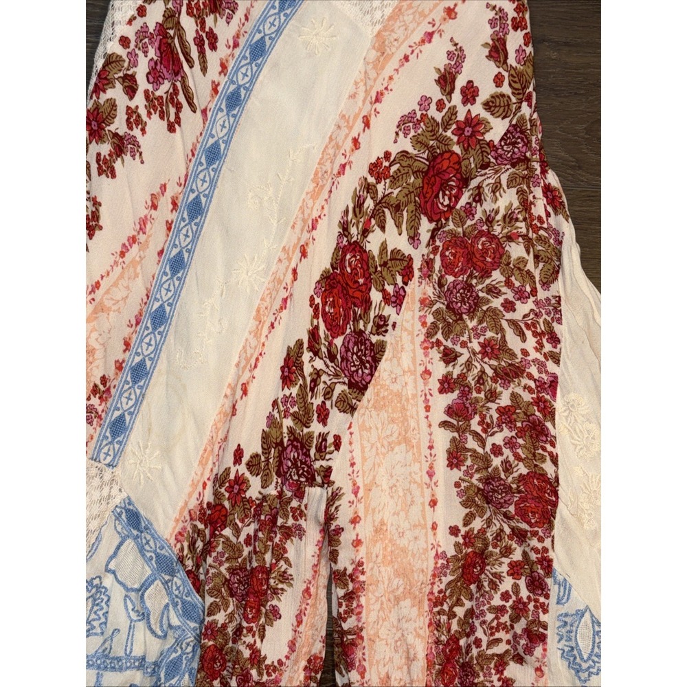 Free People Strapless Patchwork Wide-Leg Jumpsuit in Cream, Blue, and Red Floral - Picture 4 of 9